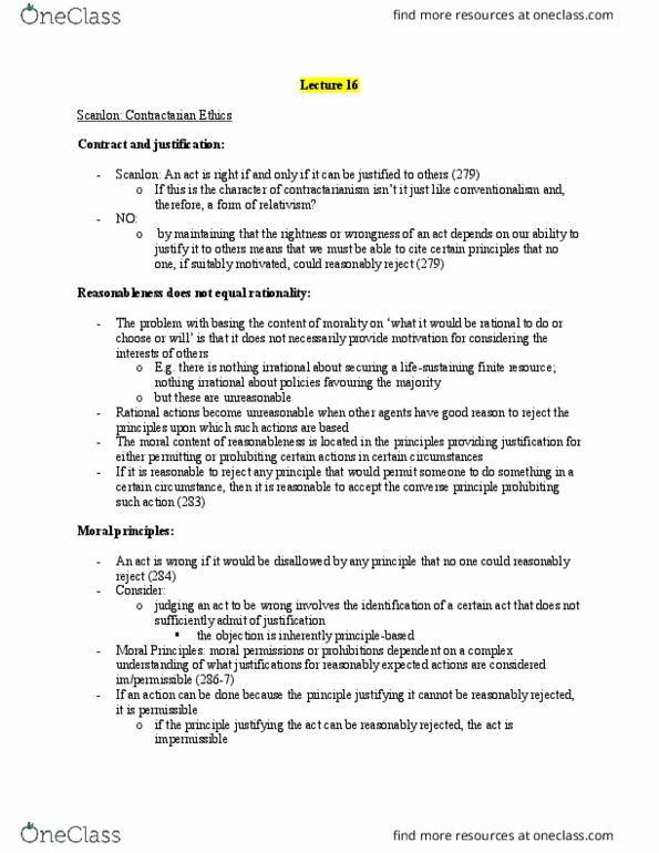 PHILOS 2YY3 Lecture Notes - Lecture 16: Social Contract, Contractualism thumbnail