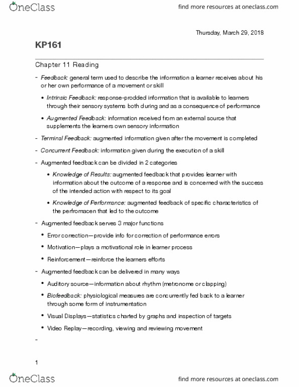 KP161 Chapter Notes - Chapter 11: Video Feedback, Biofeedback thumbnail