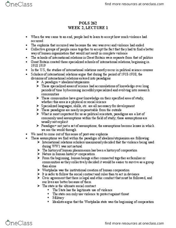 POLS 262 Lecture Notes - Lecture 3: President Of The United States, High Politics thumbnail