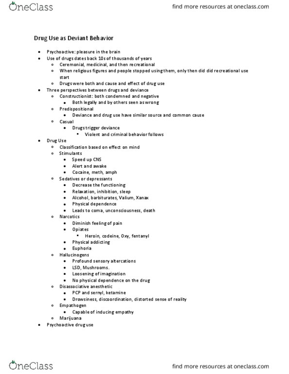 SOC 206 Lecture Notes - Lecture 22: Recreational Drug Use, Fentanyl, Ketamine thumbnail