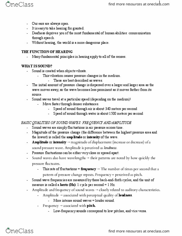 PSYC2274 Chapter Notes - Chapter 9: Eardrum, Oval Window, Sound Pressure thumbnail