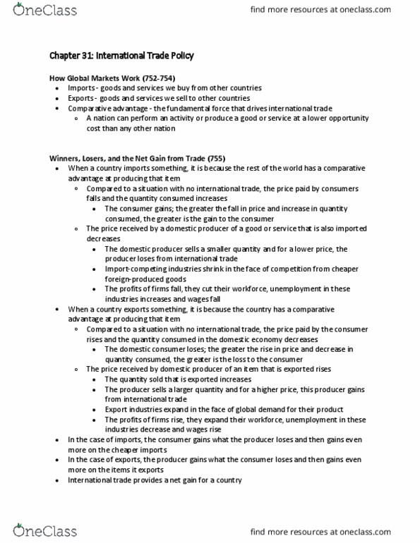 Economics 1022A/B Chapter Notes - Chapter 31: International Trade, Trade Route, Fundamental Interaction thumbnail