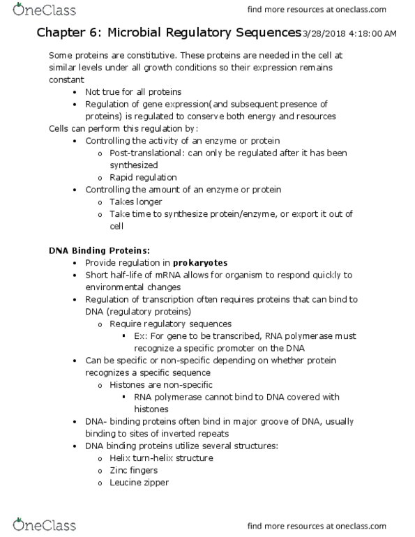 BSC 310 Lecture Notes - Lecture 23: Leucine Zipper, Catabolism, Riboswitch thumbnail