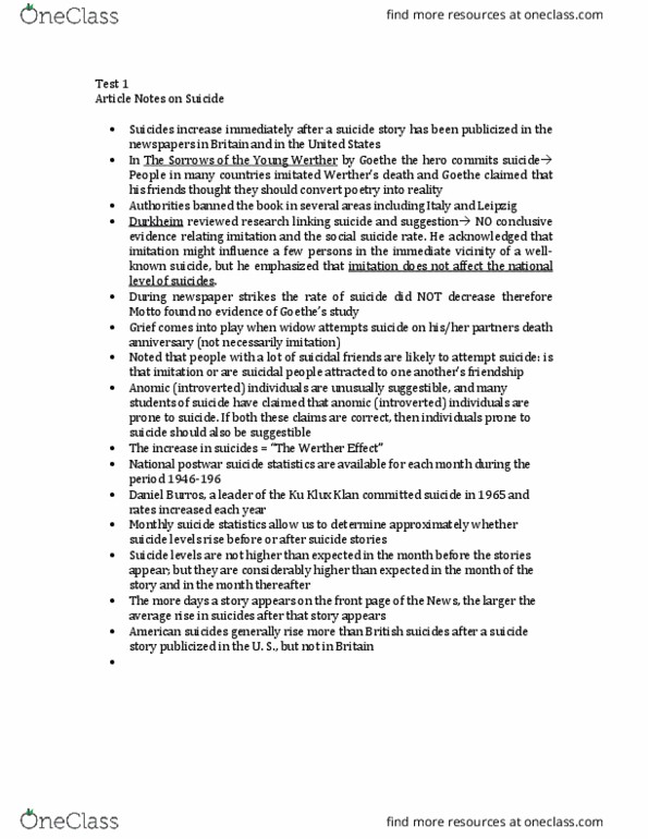SOCI201 Lecture Notes - Lecture 2: Dan Burros, Copycat Suicide thumbnail