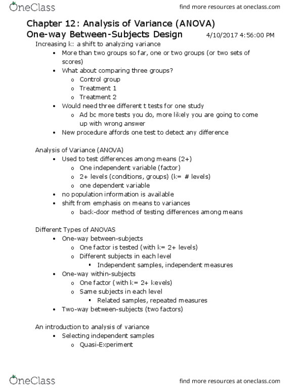 PY 211 Lecture Notes - Lecture 27: Analysis Of Variance, Repeated Measures Design, Test Statistic thumbnail