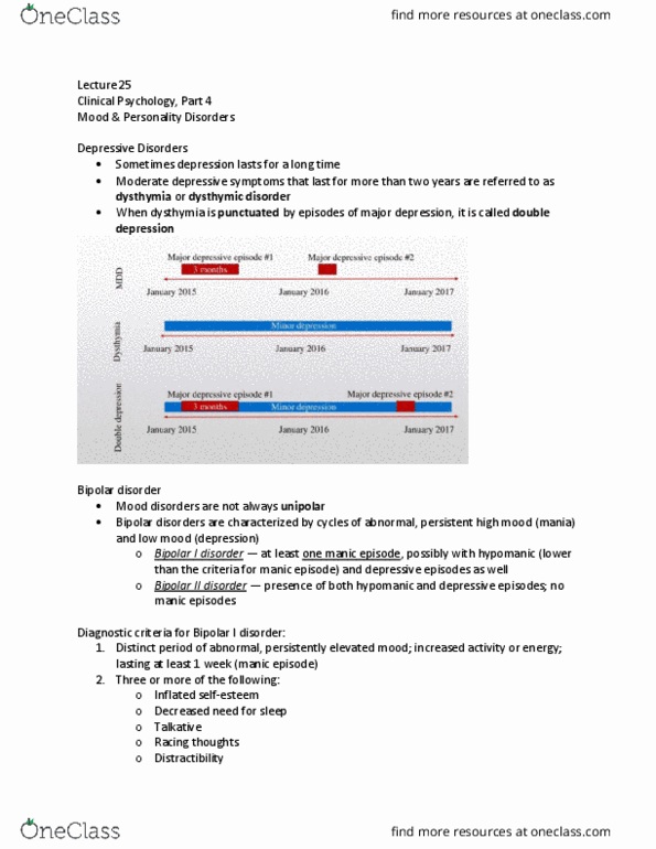 PSYA02H3 Lecture Notes - Lecture 25: Bipolar I Disorder, Bipolar Ii Disorder, Dysthymia thumbnail