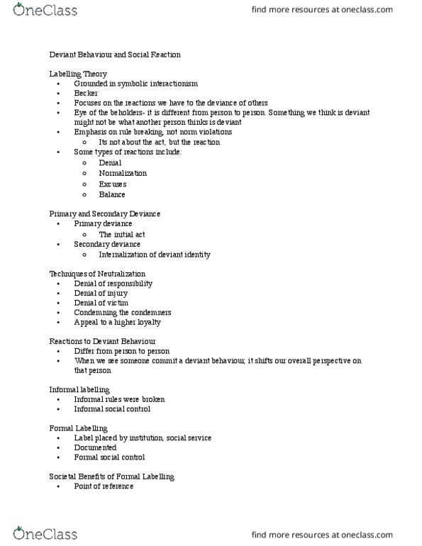 SOCPSY 1Z03 Lecture Notes - Lecture 21: Symbolic Interactionism, Labeling Theory thumbnail