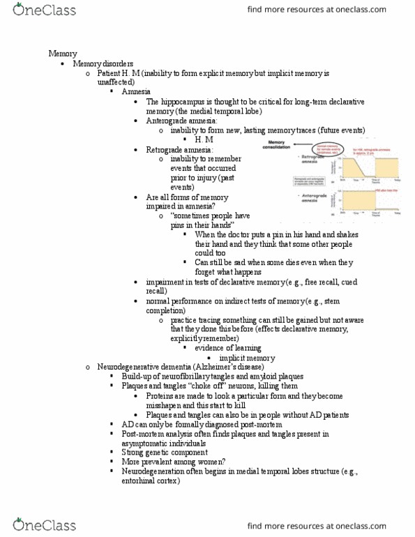 PSYC 2650 Lecture Notes - Lecture 15: Neurofibrillary Tangle, Amyloid, Anterograde Amnesia thumbnail