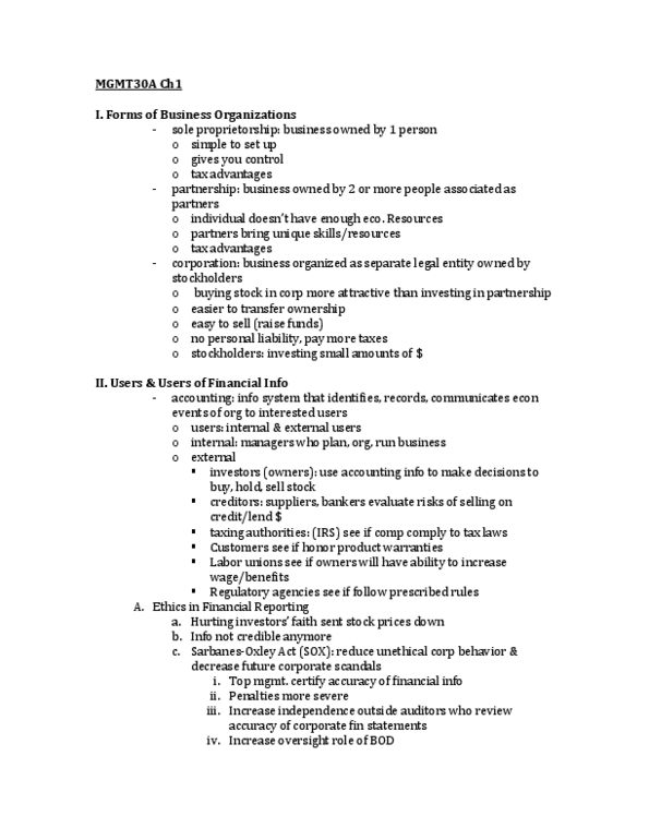 MGMT 30A Chapter Notes -Legal Personality, Accounts Payable, Sole Proprietorship thumbnail