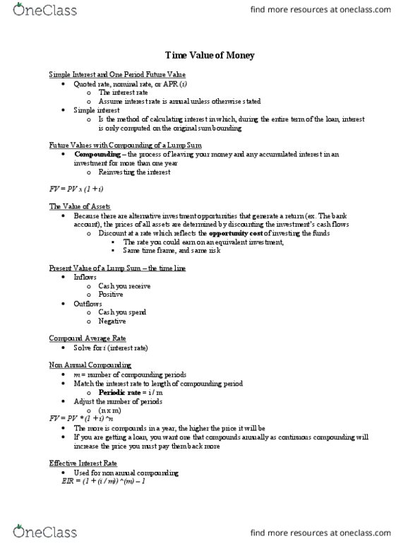 BU283 Lecture Notes - Lecture 1: Interest, Compound Interest, Opportunity Cost thumbnail