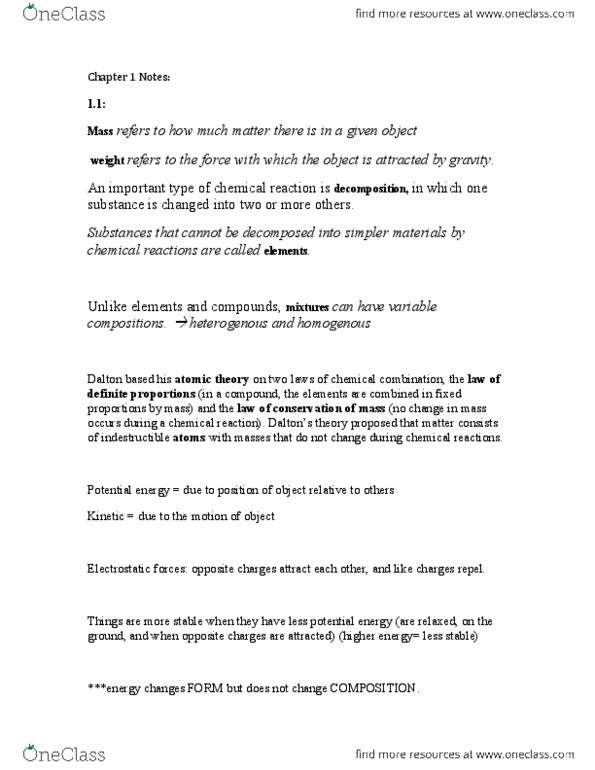 CHM135H1 Lecture Notes - Phlogiston Theory, Chemical Energy, Potential Energy thumbnail