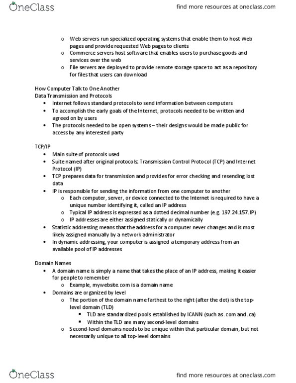 CIS 1200 Lecture Notes - Lecture 97: Transmission Control Protocol, Dot-Decimal Notation, Network Administrator thumbnail