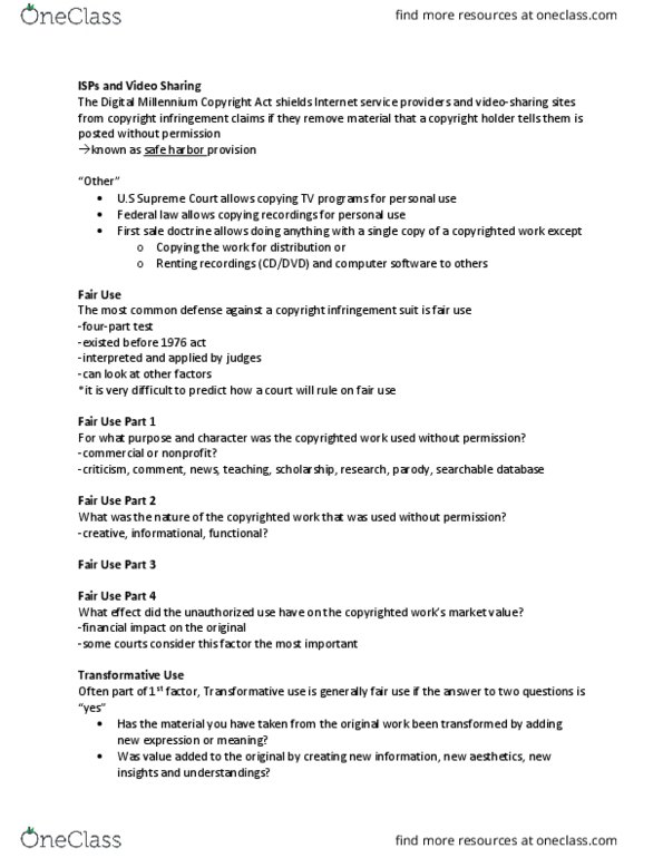 MMC 3200 Lecture Notes - Lecture 14: Digital Millennium Copyright Act, Aspirin, Super Bowl thumbnail