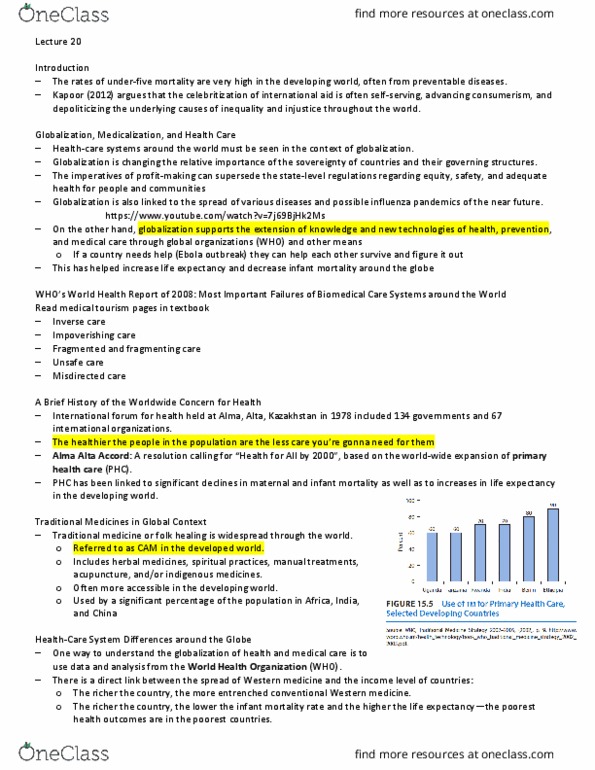 HSS 2321 Lecture Notes - Lecture 39: World Health Organization, World Health Report, Consumerism thumbnail