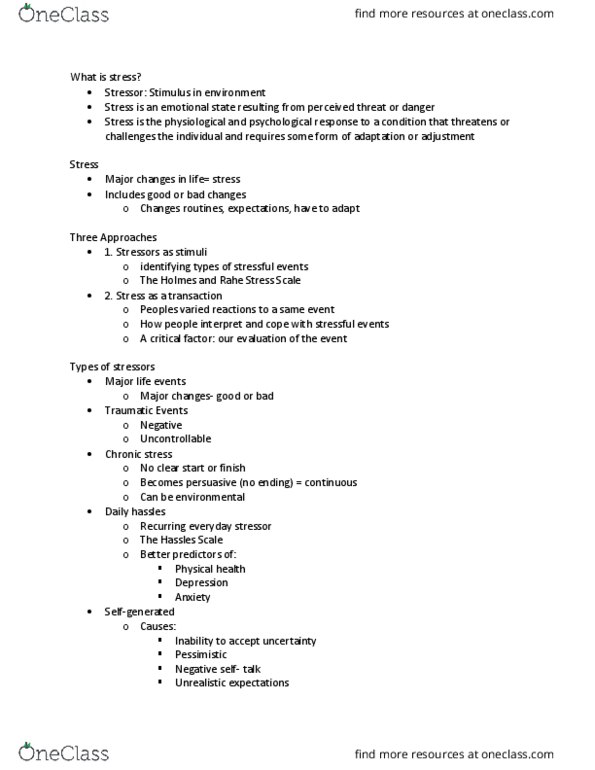 PHI 1101 Lecture Notes - Lecture 13: The Hassles, Stressor thumbnail