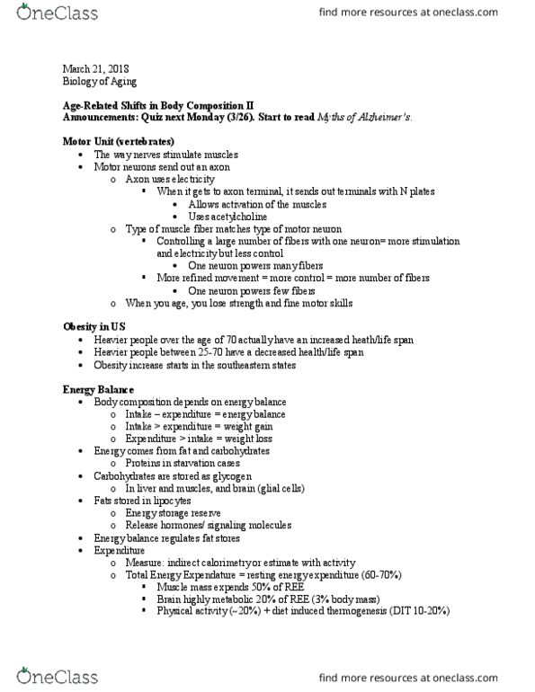 BIO 416 Lecture Notes - Lecture 17: Indirect Calorimetry, Axon Terminal, Myocyte thumbnail