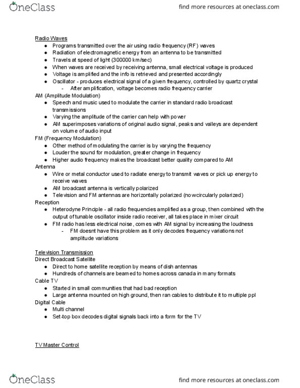 RTA 211 Lecture Notes - Lecture 8: Satellite Television, Amplitude Modulation, Circular Polarization thumbnail