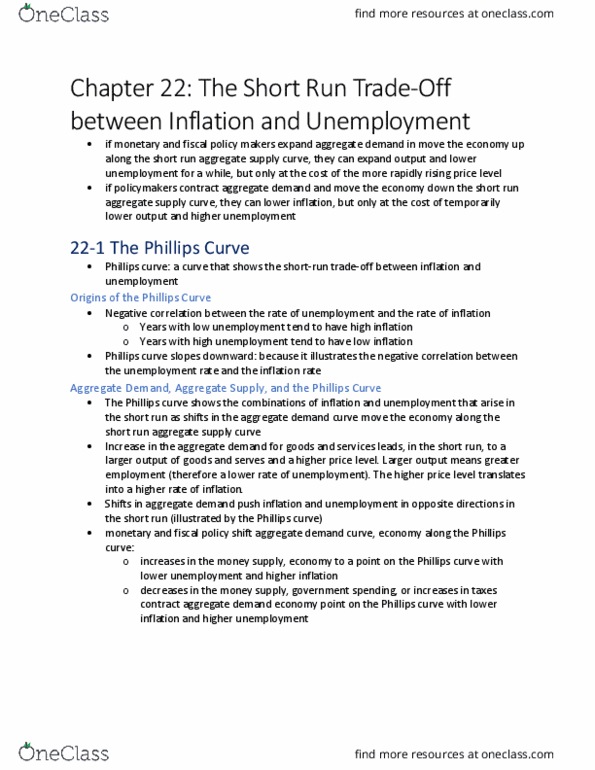 ECON 102 Chapter Notes - Chapter 22: Phillips Curve, Aggregate Supply, Aggregate Demand thumbnail