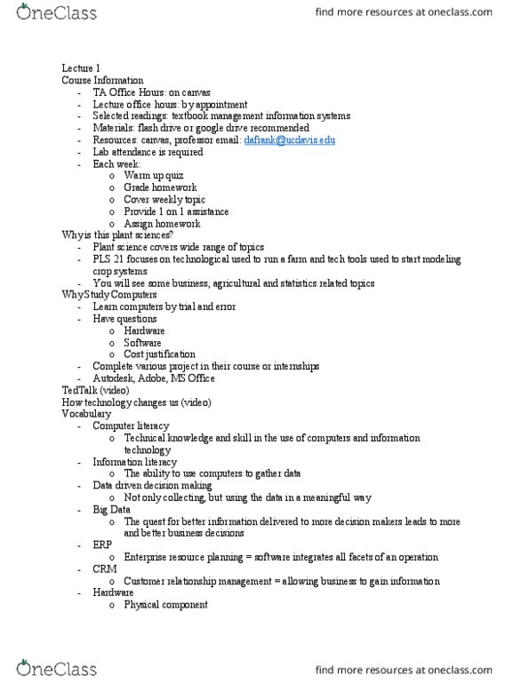 PLS 21 Lecture Notes - Lecture 1: Customer Relationship Management, Botany, Computer Literacy thumbnail