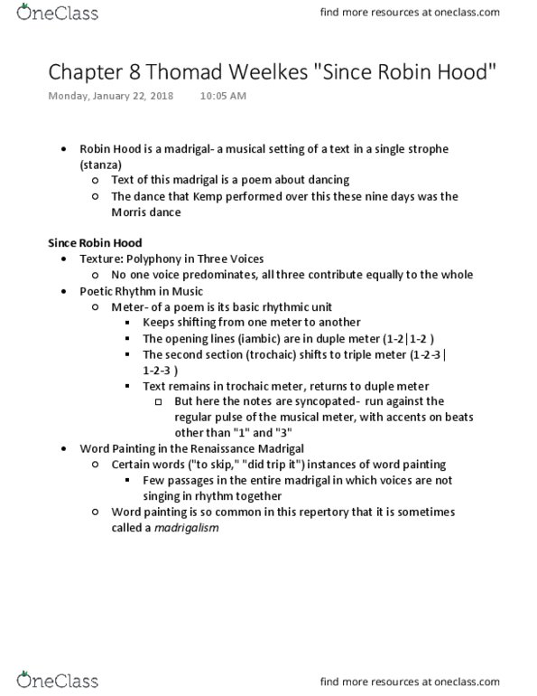 MUL 2010 Lecture Notes - Lecture 8: Duple And Quadruple Metre, Trochee, Rhythm thumbnail