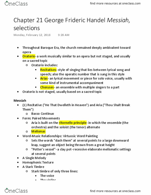 MUL 2010 Lecture Notes - Lecture 21: George Frideric Handel, Figured Bass, Ritornello thumbnail