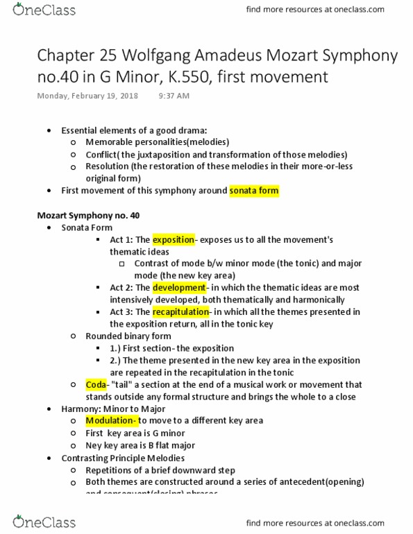 MUL 2010 Lecture 25: Chapter 25 Wolfgang Amadeus Mozart Symphony no.40 in G Minor, K.550, first movement thumbnail