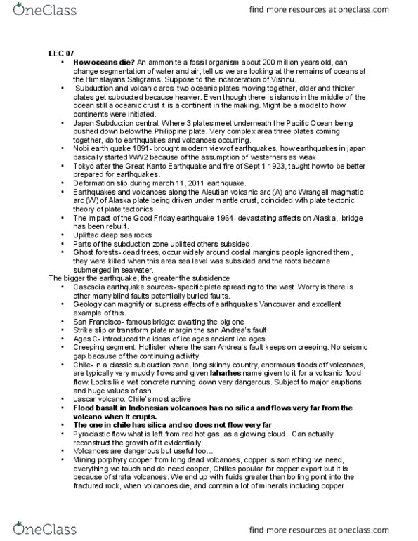 EESA06H3 Lecture Notes - Lecture 7: San Andreas Fault, 1964 Alaska Earthquake, Volcanic Arc thumbnail