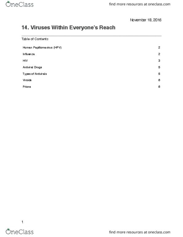 BIO 3124 Lecture Notes - Lecture 16: Human Papillomavirus Infection, Viroid, Antiviral Drug thumbnail