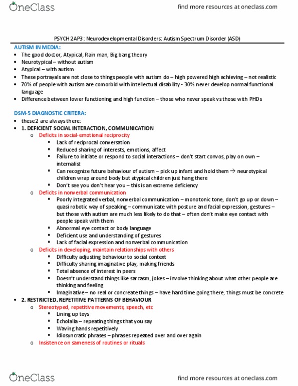 PSYCH 2AP3 Lecture Notes - Lecture 3: Autism Spectrum, Big Bang, Neurodevelopmental Disorder thumbnail