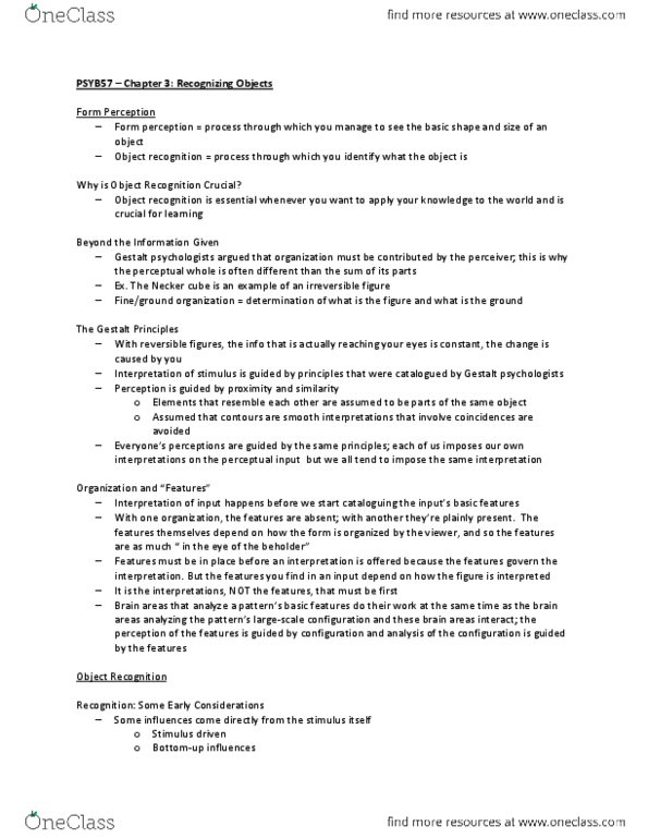 PSYB57H3 Chapter Notes - Chapter 3: Tachistoscope, Necker Cube, Simple Features thumbnail