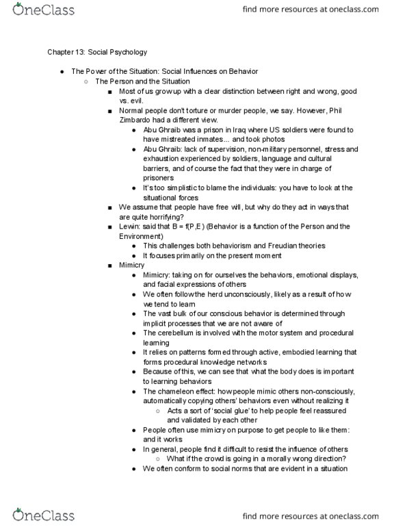 PSYA02H3 Chapter Notes - Chapter 13: Social Loafing, Philip Zimbardo, Social Facilitation thumbnail