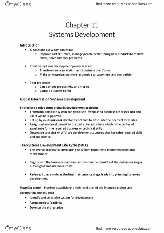 ADM 2372 Lecture Notes - Lecture 10: Systems Development Life Cycle, Putting-Out System, Breakcore thumbnail