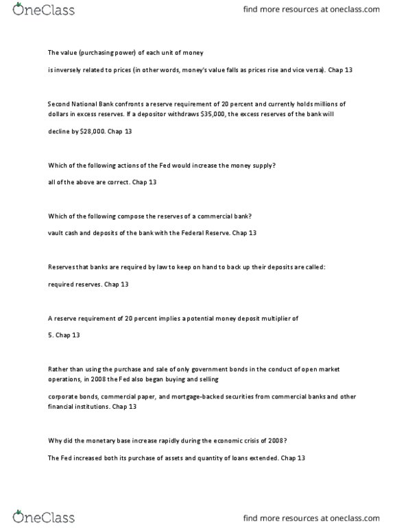 ECO 1000 Lecture Notes - Lecture 82: Open Market Operation, Commercial Bank, Excess Reserves thumbnail