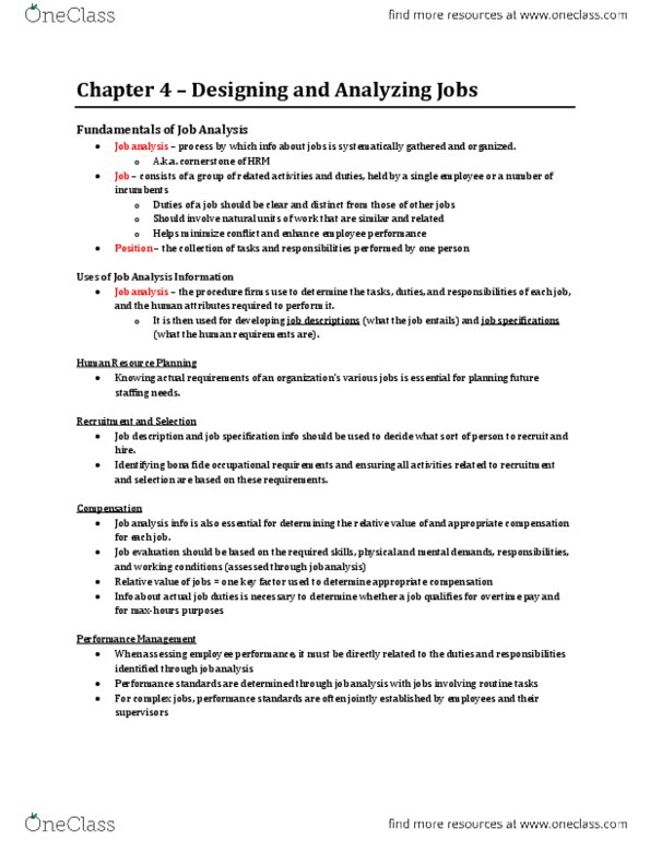 BU354 Chapter Notes - Chapter 4: Job Analysis, Job Rotation, Job Design thumbnail
