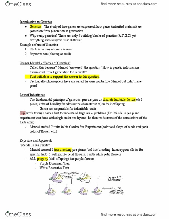 LIFESCI 4 Lecture Notes - Lecture 1: Petal, Zygosity, Heredity thumbnail