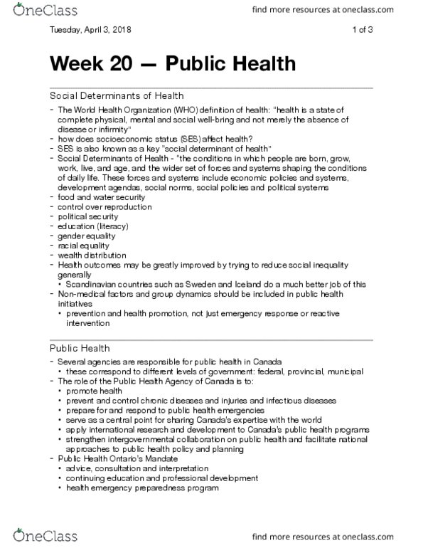 History of Science 2220 Lecture Notes - Lecture 20: World Health Organization, Water Security, Health Promotion thumbnail