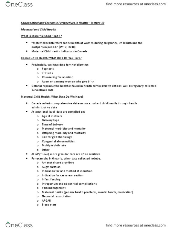 HSS 2321 Lecture Notes - Lecture 19: Complications Of Pregnancy, Maternal Health, Congenital Disorder thumbnail