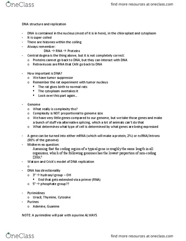 Biology 1202B Lecture Notes - Lecture 15: Tumor Suppressor Gene, Noncoding Dna, Alternative Splicing thumbnail