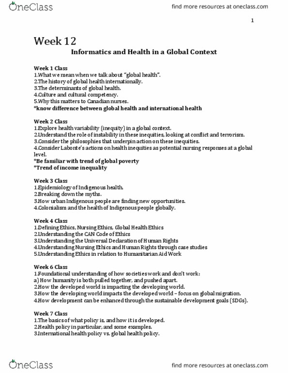 Nursing 3310A/B Lecture Notes - Lecture 12: Sustainable Development Goals, Jaipur Leg, International Health thumbnail