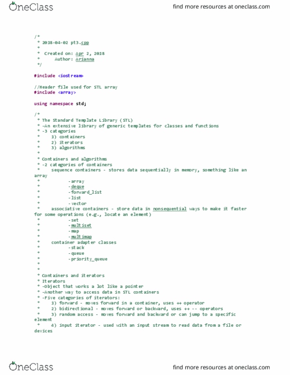 CS 1337 Lecture Notes - Lecture 17: Standard Template Library, Multimap, Include Directive thumbnail