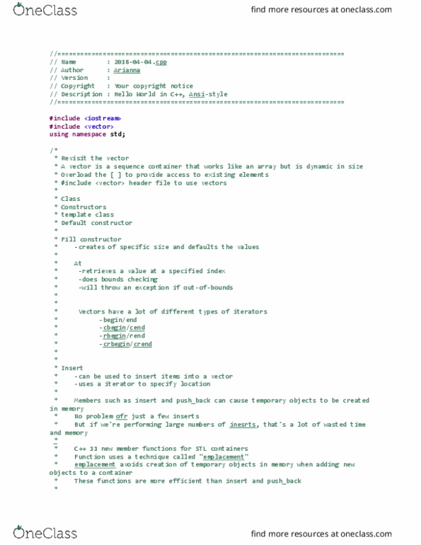 CS 1337 Lecture Notes - Lecture 18: Temporary Variable, Default Constructor, Include Directive thumbnail