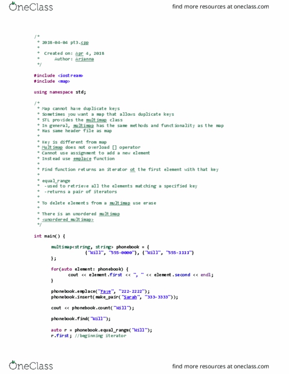 CS 1337 Lecture Notes - Lecture 18: Multimap, Include Directive, Iterator thumbnail