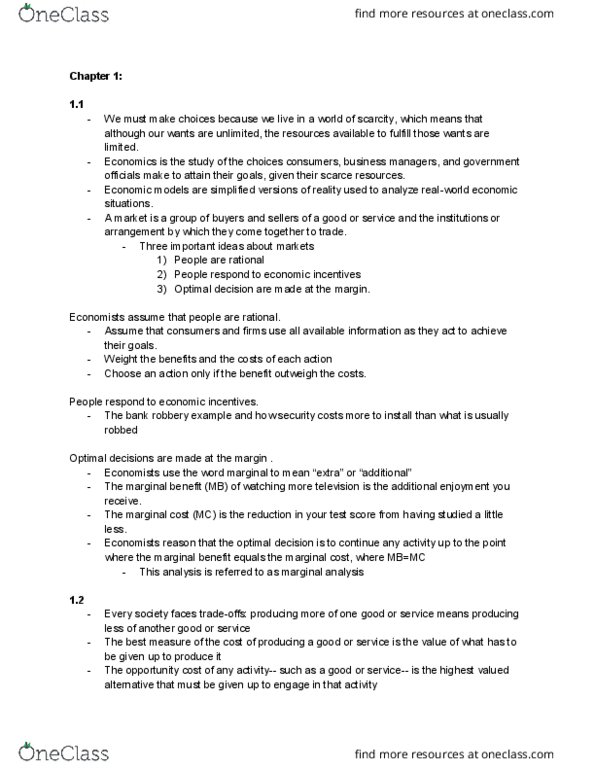 ECON 201 Lecture Notes - Lecture 5: Optimal Decision, Marginal Utility, Marginal Cost thumbnail