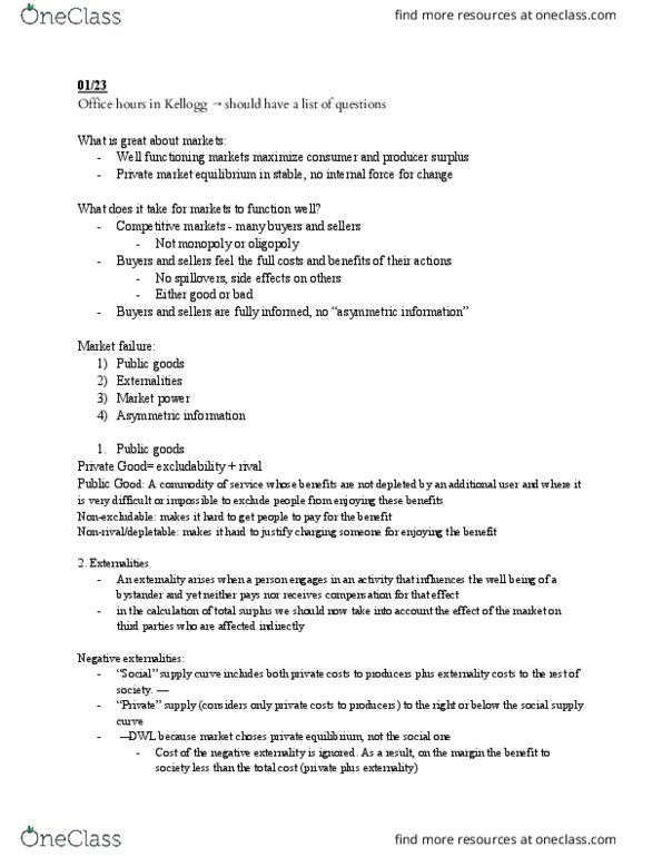 ECON 201 Lecture Notes - Lecture 3: Economic Surplus, Market Failure, Marginal Cost thumbnail