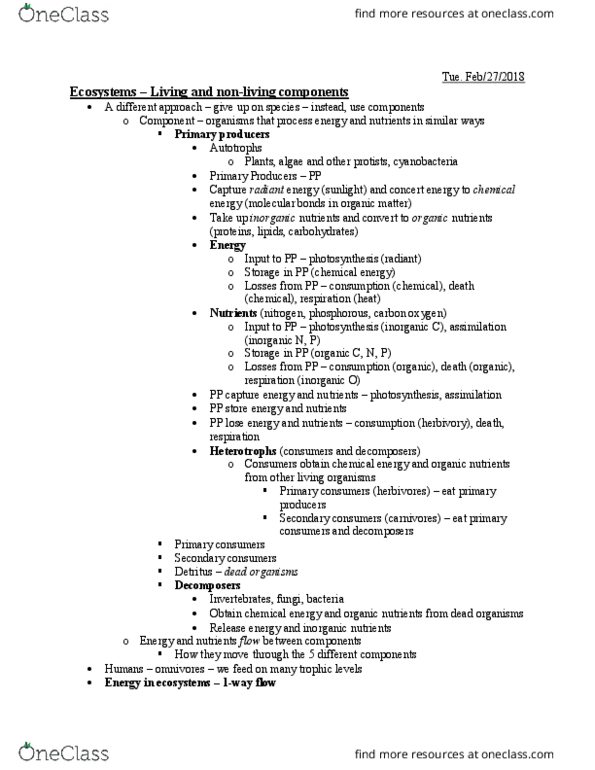 BIOL 1011 Lecture Notes - Lecture 5: Radiant Energy, Chemical Energy, Decomposer thumbnail