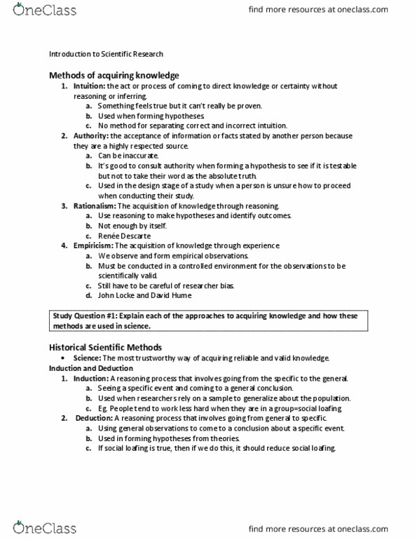 PSYC 201W Chapter Notes - Chapter 1: Social Loafing, Scientific Method, Empiricism thumbnail