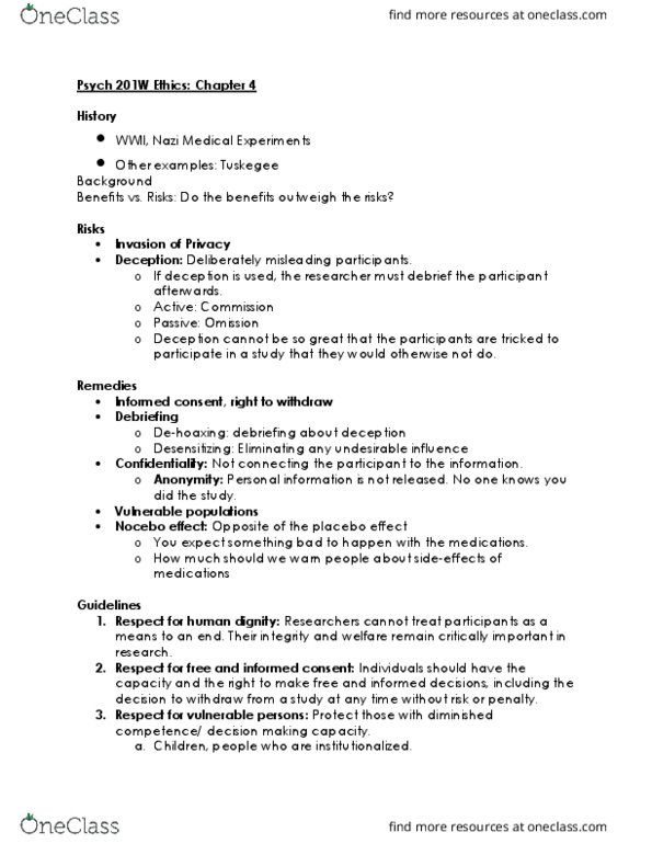 PSYC 201W Chapter Notes - Chapter 4: Nocebo, Psych, Animal Welfare thumbnail