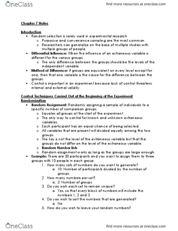 PSYC 201W Chapter Notes - Chapter 7: Convenience Sampling thumbnail