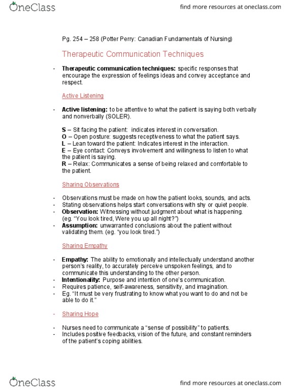 NSG3 Lecture Notes - Lecture 2: Active Listening, Eye Contact, Intentionality thumbnail