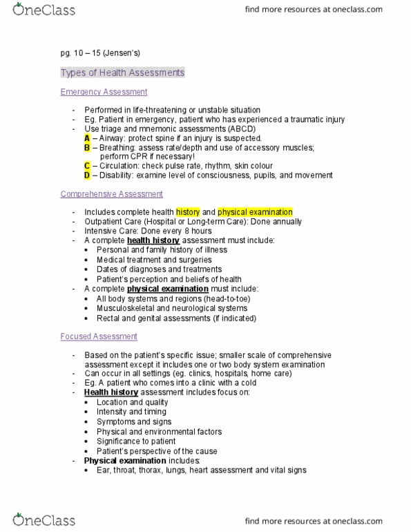 NSG3 Lecture Notes - Lecture 1: Health Professional, Physical Examination, Accessory Muscle thumbnail